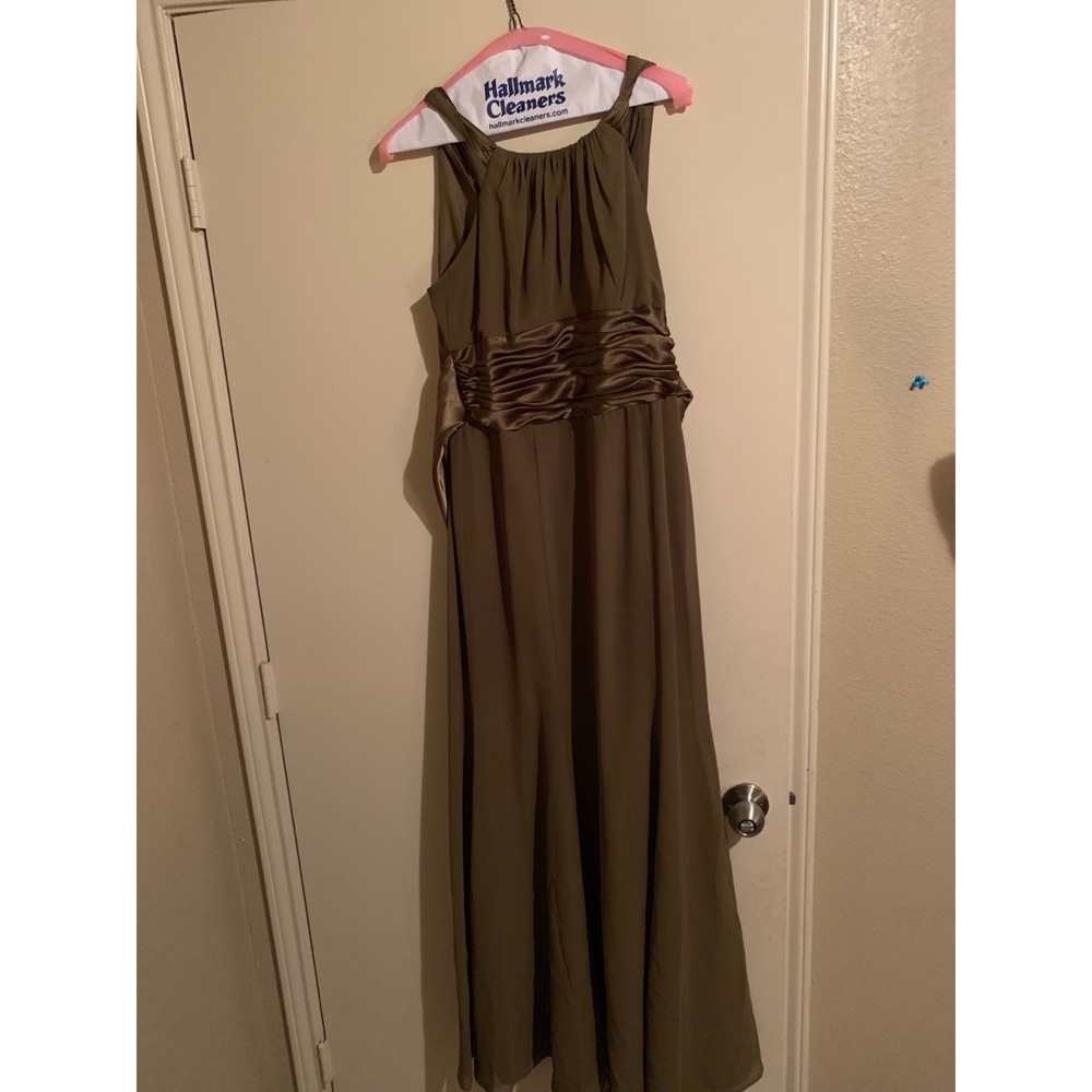 David’s Bridal Long Olive Green Gown